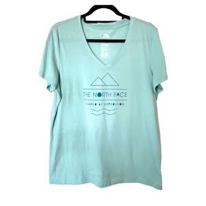 North Face Womens Vneck Tshirt size XL Aquamarine Blue Green